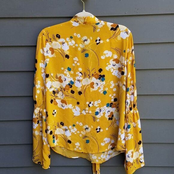 Worthington Gold Floral Sheer blouse with Tie size Large - Picture 3 of 9
